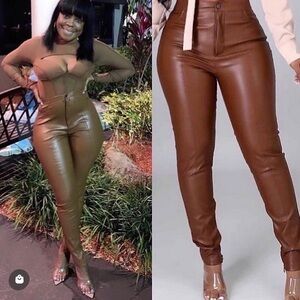 Stylish Brown Faux Leather Pants